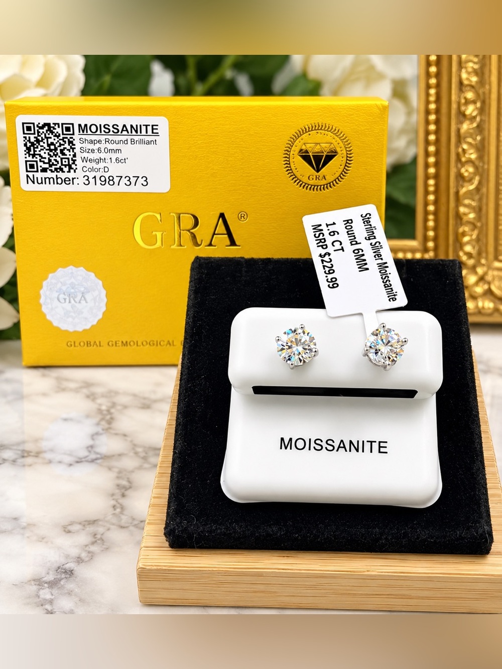 Sterling 1.6 carat moissanite earrings with GRA certification $230 retail